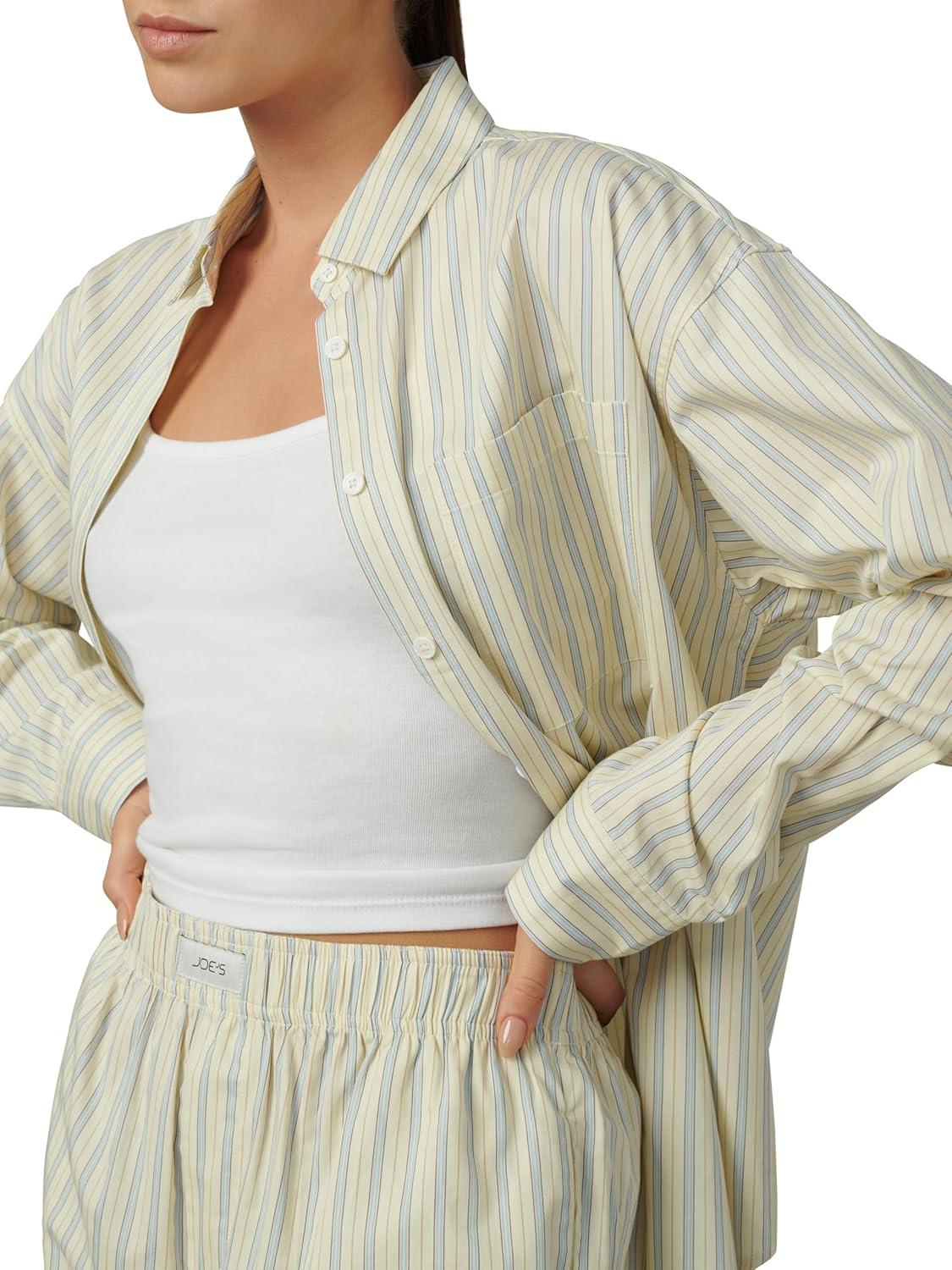 imageJoes Jeans Womens The Boyfriend Button Down Long Sleeve ShirtAnise Flower Varigated Stripe