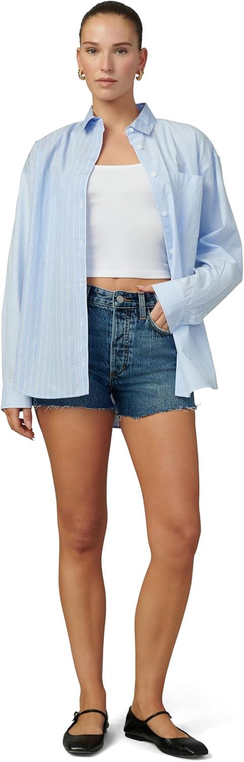 imageJoes Jeans Womens The Boyfriend Button Down Long Sleeve ShirtBlueWhite Stripe