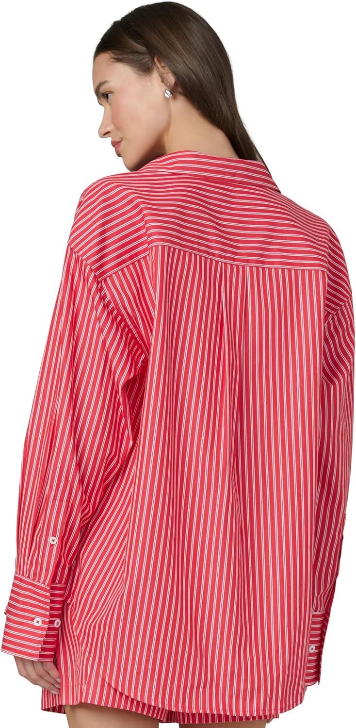 imageJoes Jeans Womens The Boyfriend Button Down Long Sleeve ShirtCherry Red and White Stripe