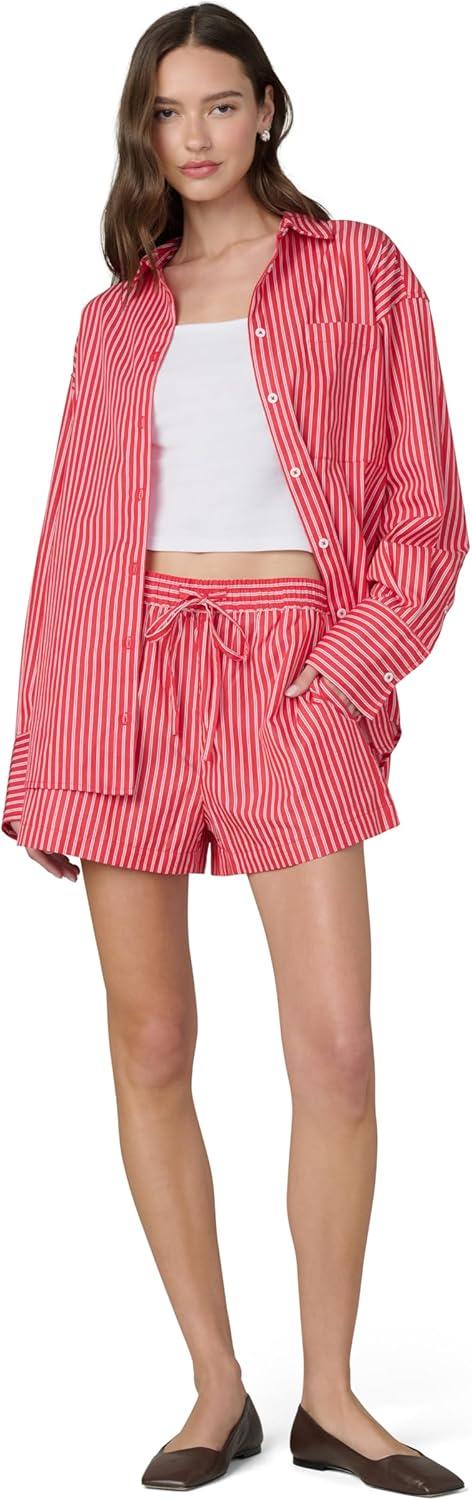 imageJoes Jeans Womens The Boyfriend Button Down Long Sleeve ShirtCherry Red and White Stripe