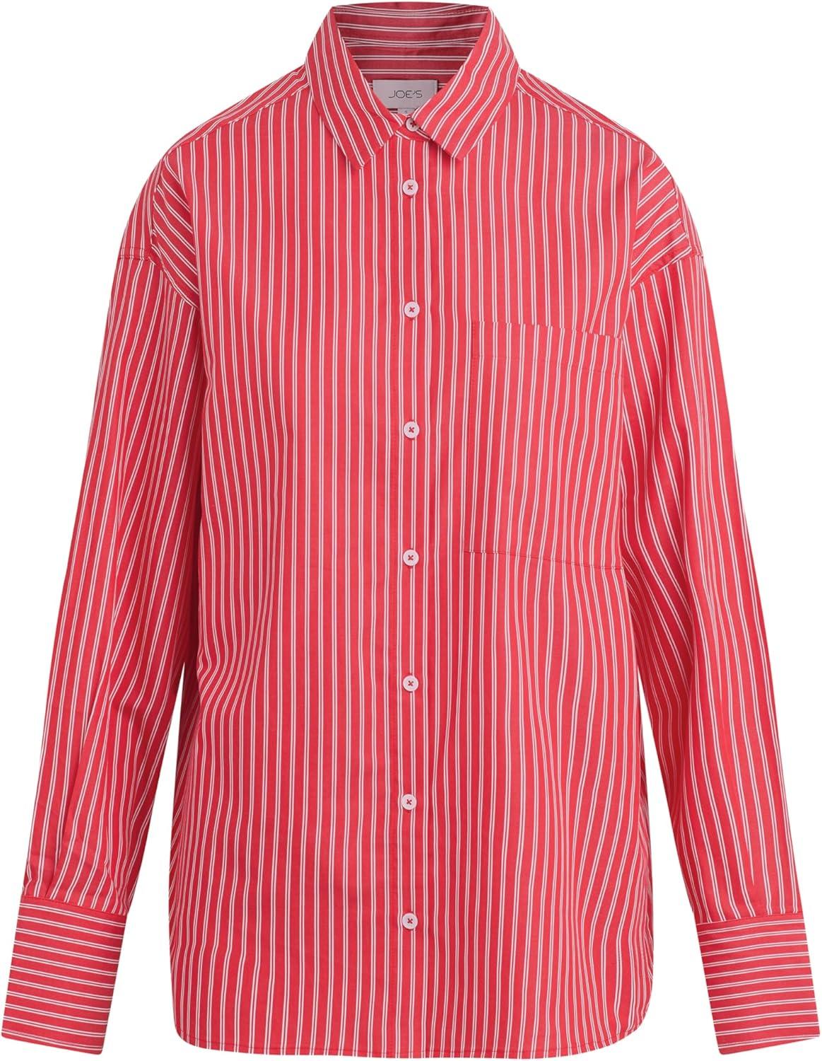 imageJoes Jeans Womens The Boyfriend Button Down Long Sleeve ShirtCherry Red and White Stripe