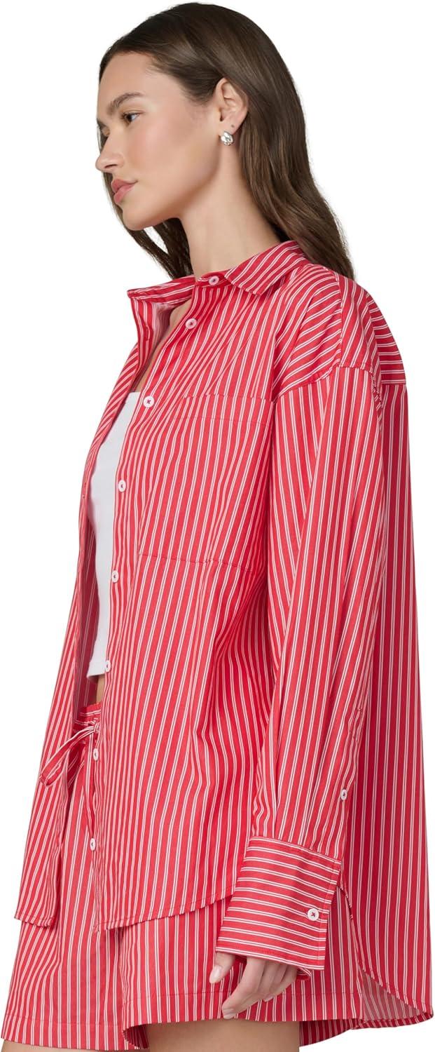 imageJoes Jeans Womens The Boyfriend Button Down Long Sleeve ShirtCherry Red and White Stripe