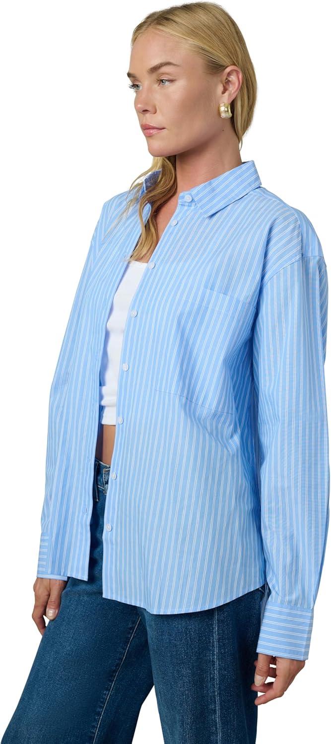 imageJoes Jeans Womens The Boyfriend Button Down Long Sleeve ShirtSky BlueWhite Stripe
