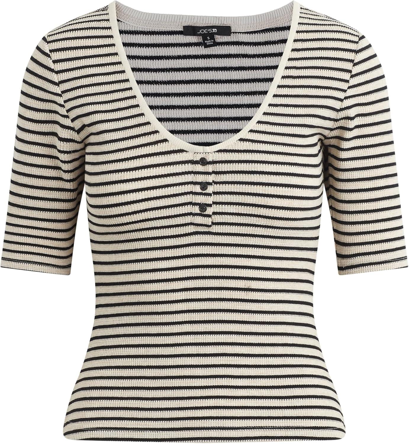 imageJoes Jeans Womens The Gisele Henley Half Sleeve TopCreme BruleeBlack