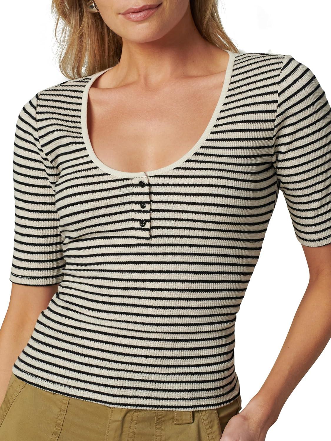 imageJoes Jeans Womens The Gisele Henley Half Sleeve TopCreme BruleeBlack