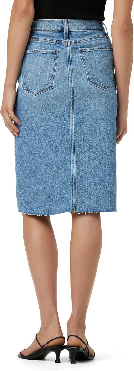 imageJoes Womens The Joplin High Rise Knee Length Denim Skirt with Front SlitBad Habit Raw Hem