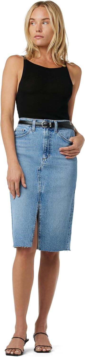 imageJoes Womens The Joplin High Rise Knee Length Denim Skirt with Front SlitBad Habit Raw Hem