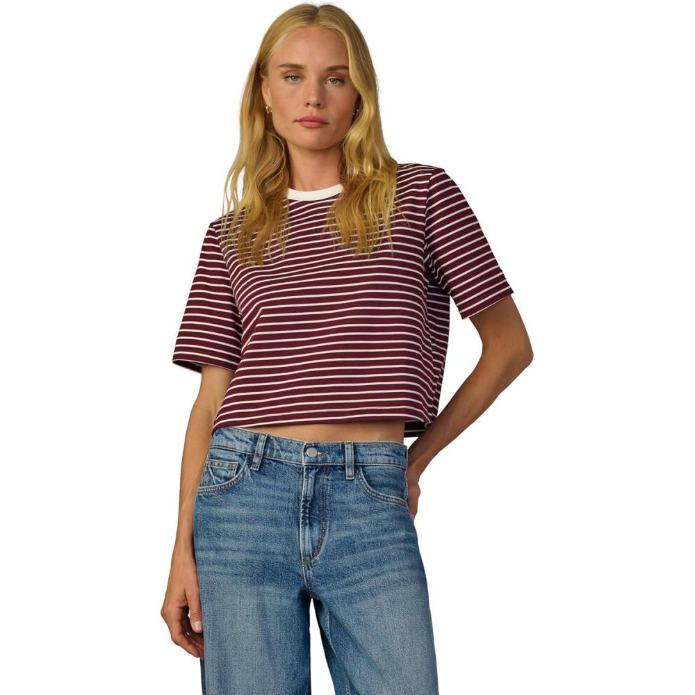imageJoes Jeans Womens The Boxy TeeBordeaux Breton Stripe