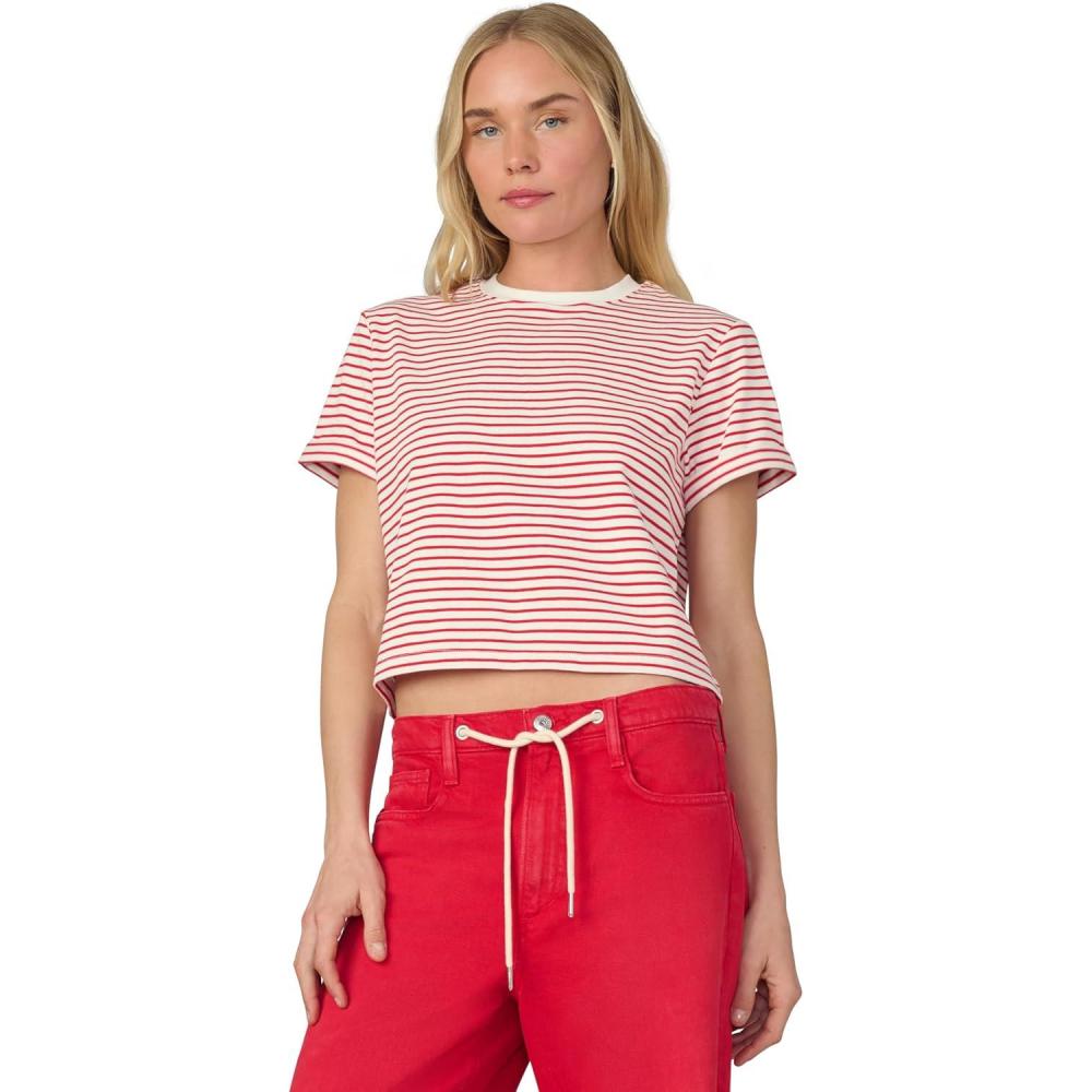 imageJoes Jeans Womens The Boxy TeeWhite and Cherry Red Stripe