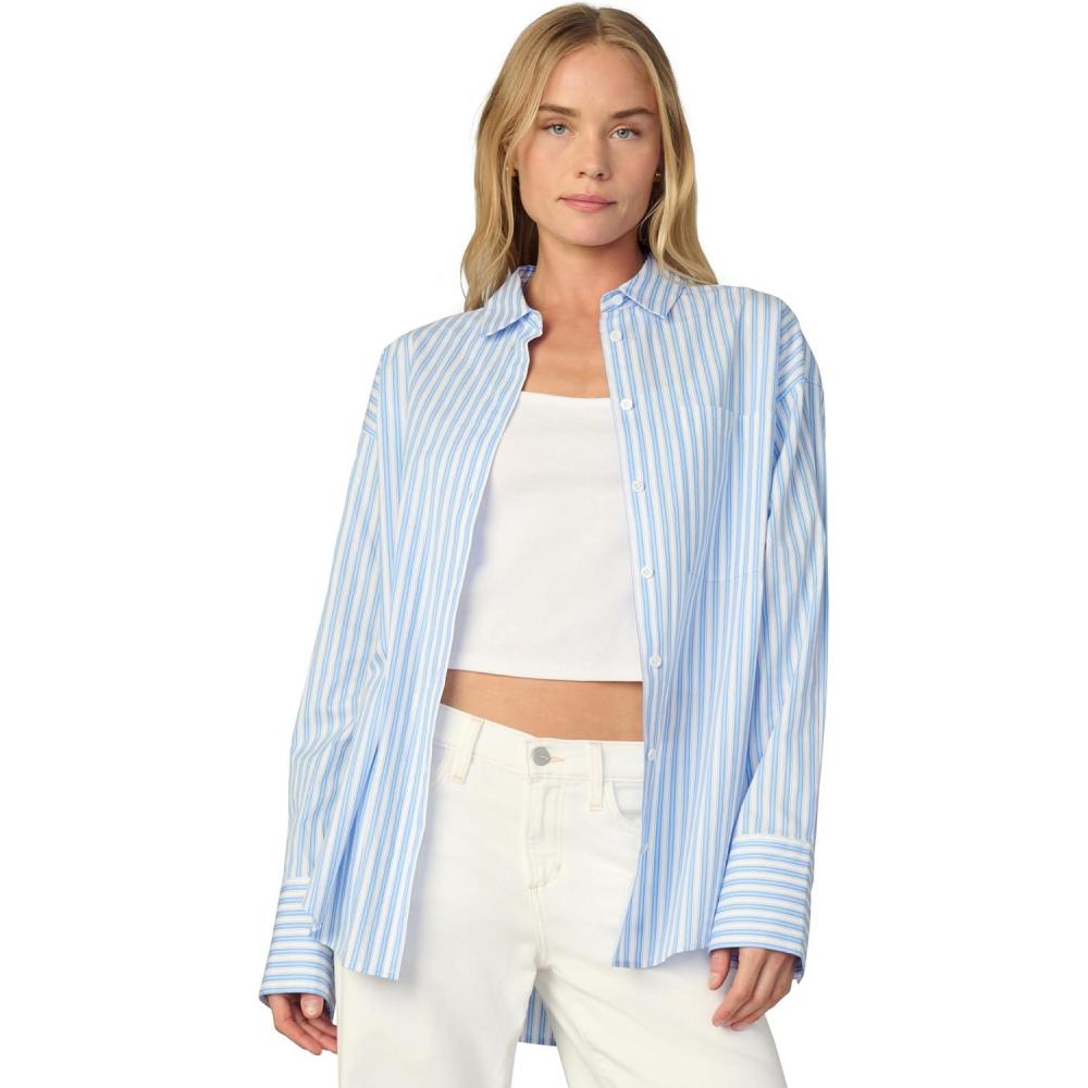 imageJoes Jeans Womens The Boyfriend Button Down Long Sleeve ShirtBlue and White Stripe