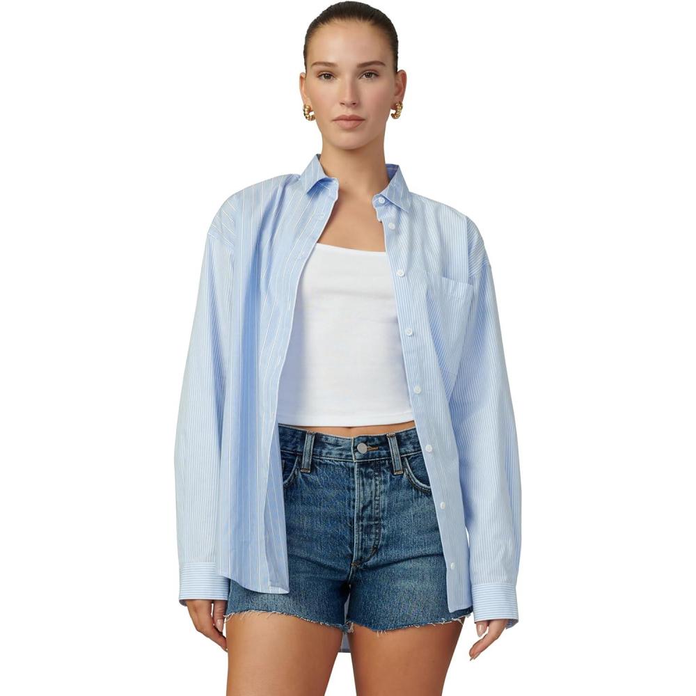 imageJoes Jeans Womens The Boyfriend Button Down Long Sleeve ShirtBlueWhite Stripe
