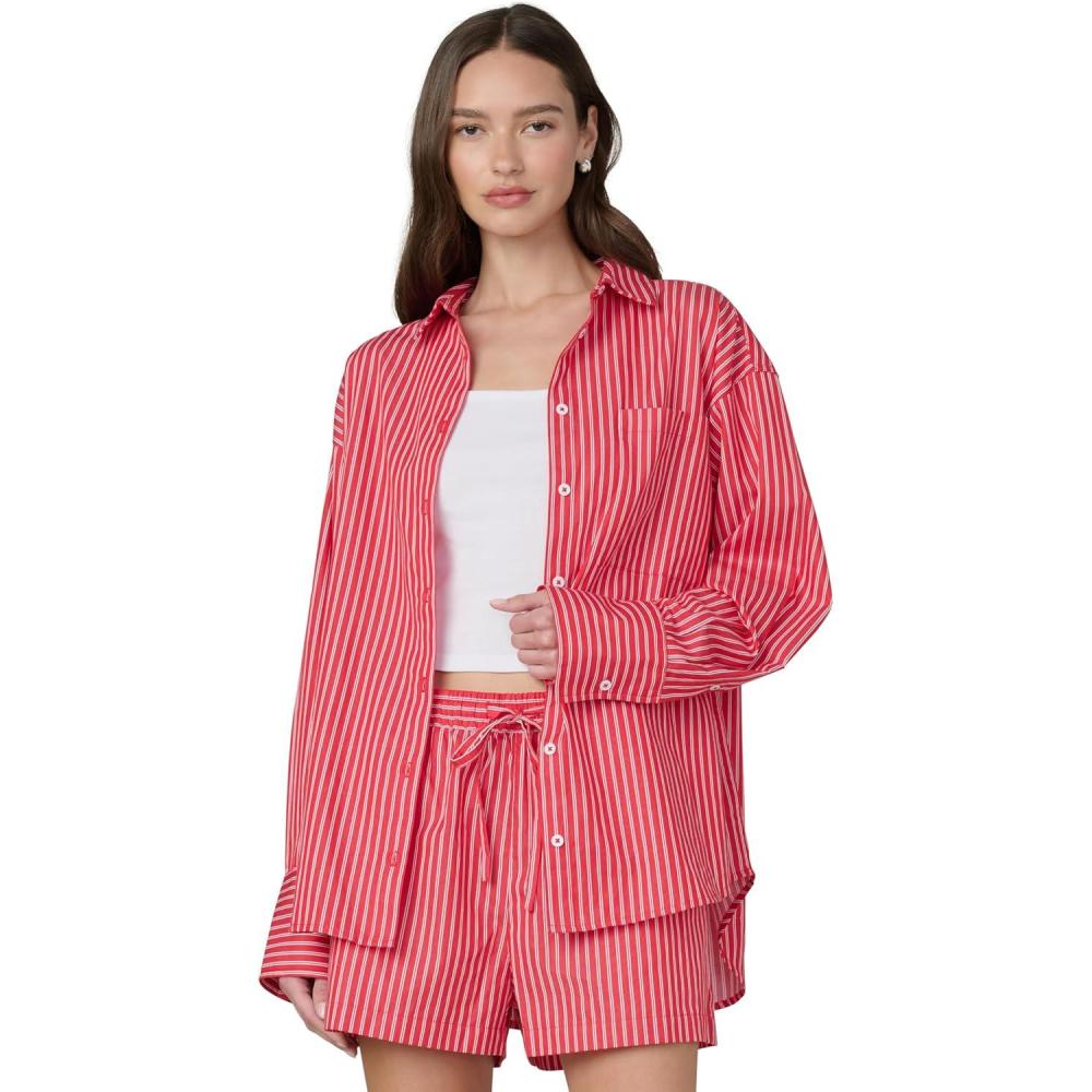 imageJoes Jeans Womens The Boyfriend Button Down Long Sleeve ShirtCherry Red and White Stripe