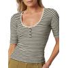Joe’s Jeans Women’s The Gisele Henley Half Sleeve Top(Creme Brulee/Black)