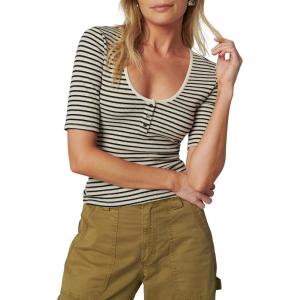 Joe’s Jeans Women’s The Gisele Henley Half Sleeve Top(Creme Brulee/Black)
