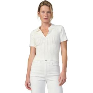 Joe’s Jeans Womens The Jess Pointelle V-Neck Short Sleeve Polo Shirt(Milk)