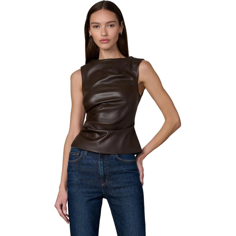 imageJoes Jeans Womens The Meg Vegan Leather Sleeveless TopDark Chocolate