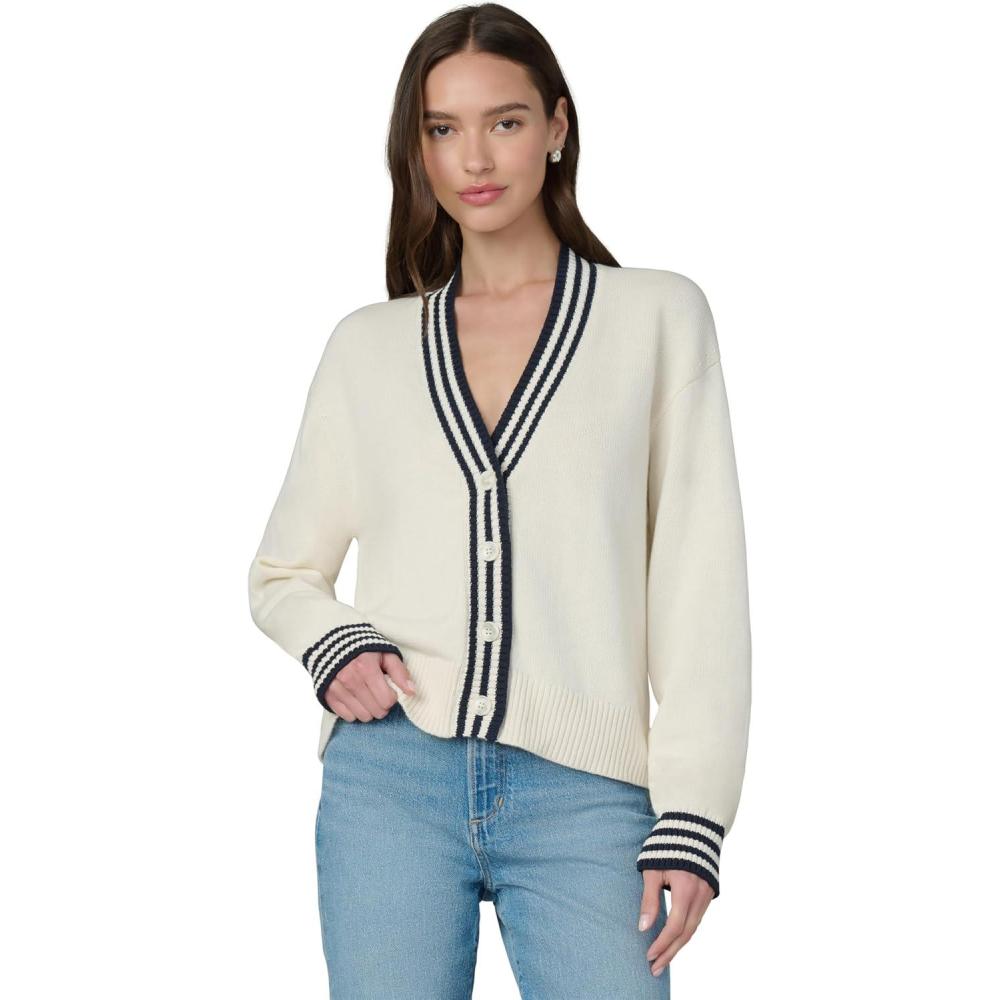 imageJoes Jeans Womens The Leah CardiganEcru Navy Stripe Trim