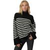 Joe’s Jeans Women’s The High Neck Oversized Knit Sweater(Black With White Stripe)
