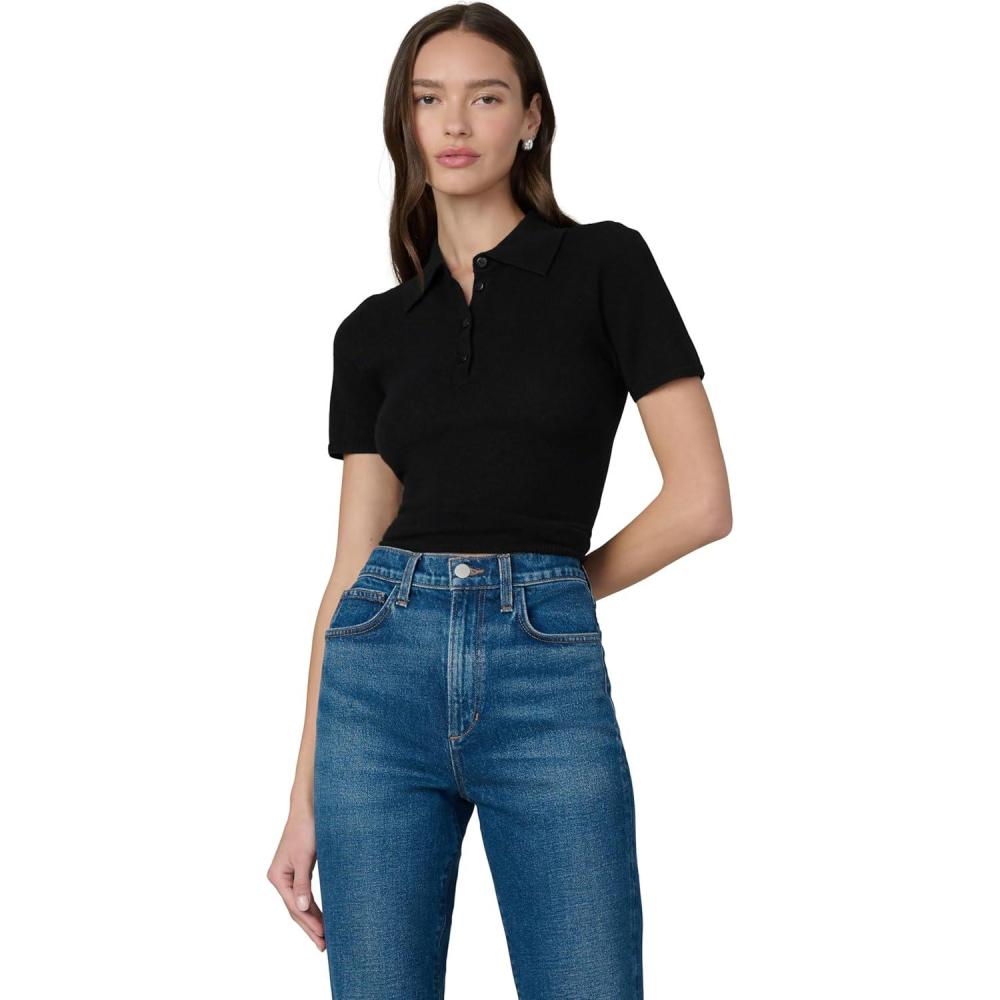 imageJoes Womens The Cashmere Short Sleeve Polo SweaterBlack