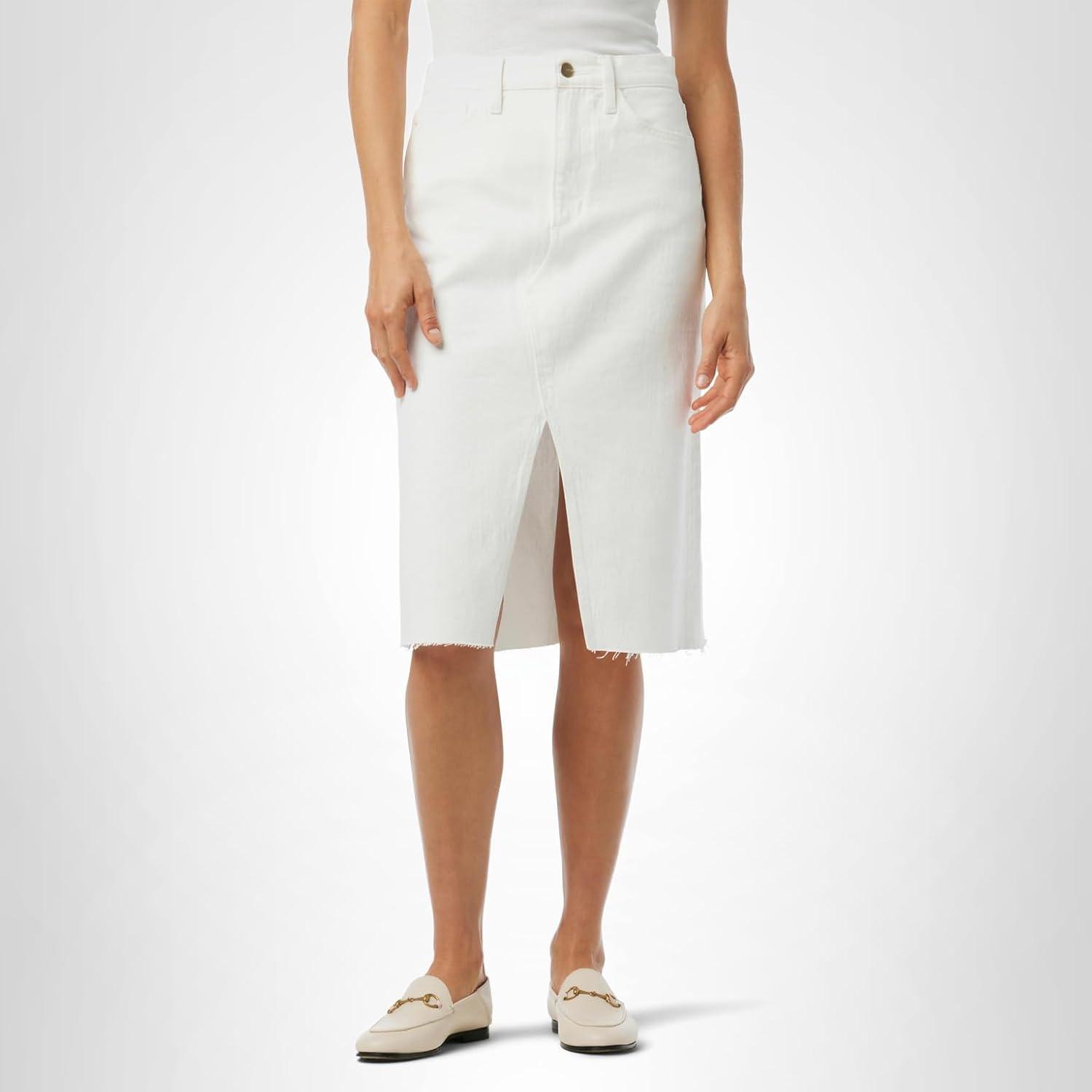image:imageJoes Womens The Joplin High Rise Knee Length Denim Skirt with Front SlitOptic White Raw Hem