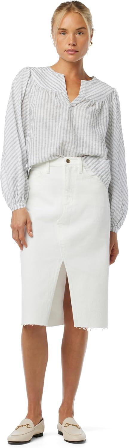 image:imageJoes Womens The Joplin High Rise Knee Length Denim Skirt with Front SlitOptic White Raw Hem