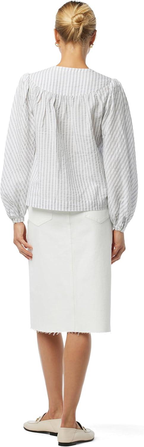 image:imageJoes Womens The Joplin High Rise Knee Length Denim Skirt with Front SlitOptic White Raw Hem