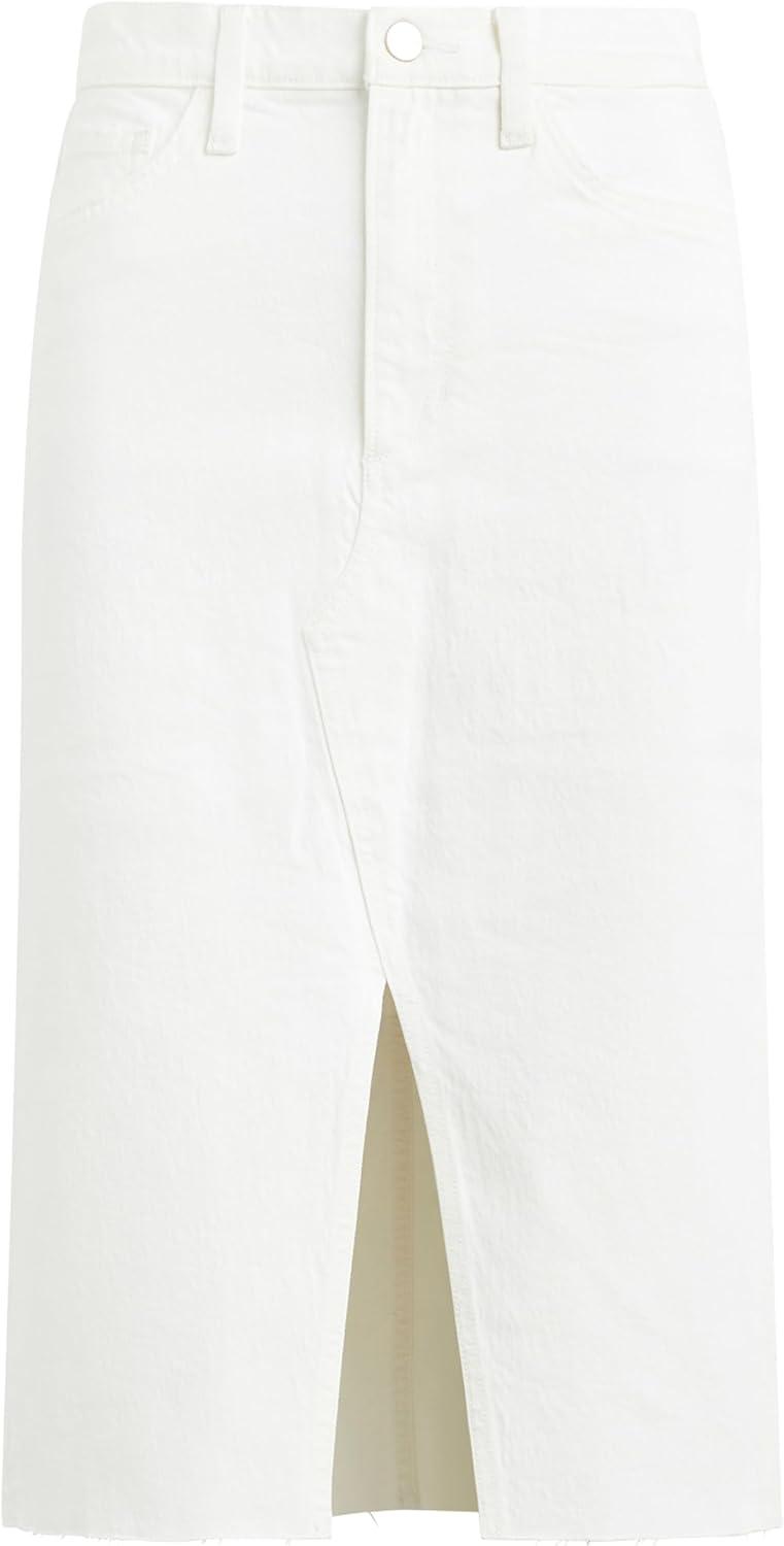 image:imageJoes Womens The Joplin High Rise Knee Length Denim Skirt with Front SlitOptic White Raw Hem