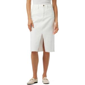 Joe’s Womens The Joplin High Rise Knee Length Denim Skirt with Front Slit(Optic White Raw Hem)