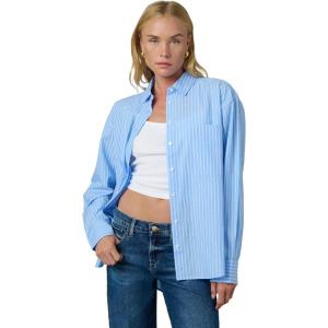 JOE’S JEANS Women’s The Boyfriend Button Down Shirt(Sky Blue/White Stripe)