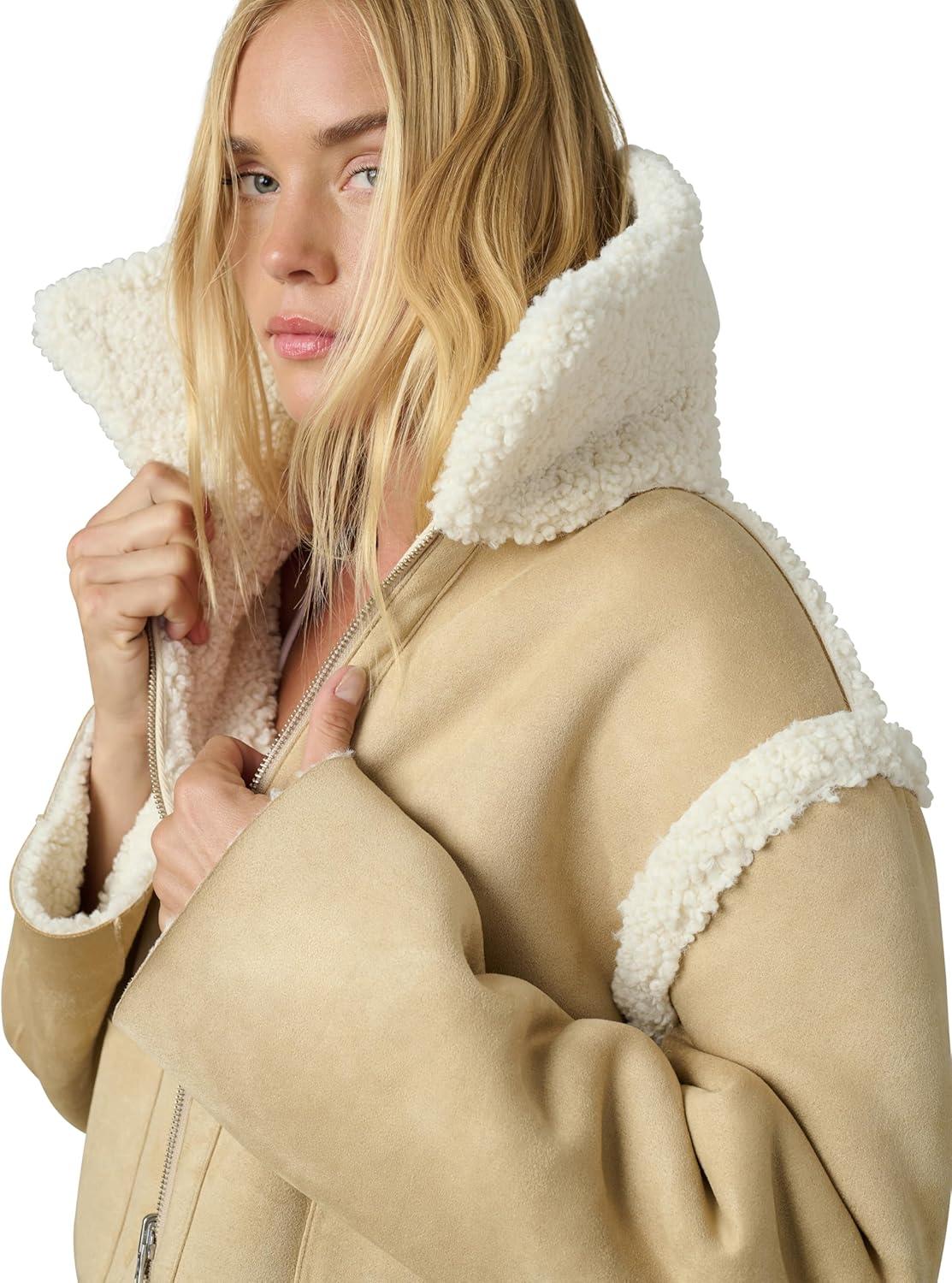 image:imageJoes Jeans Womens Halle Reversible Sherpa JacketAlmond and Cream