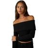 Joe’s Women’s The Devin Off The Shoulder Long Sleeve Top(Black Foldover)